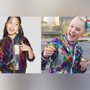 Girls Sequin Rainbow Bomeber Jacket Size 10/12 L